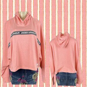 Under Armour XL Peach Logo Front Terry Knit Loose Fit Long Sleeve Crop Hoodie